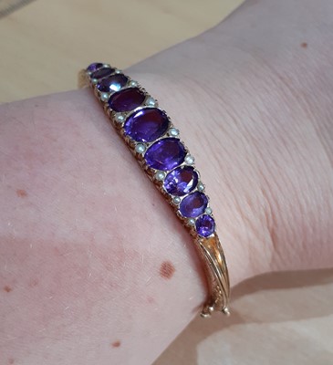 Lot 2044 - A 9 Carat Gold Amethyst and Split Pearl Hinged...