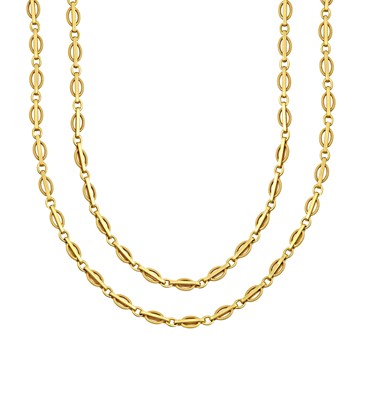 Lot 2131 - A Fancy Link Necklace yellow textured oval...