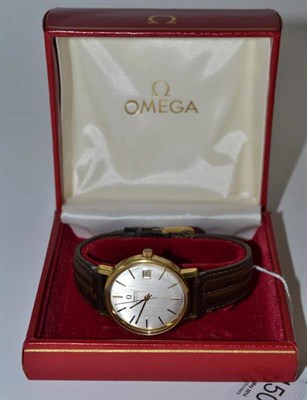Lot 150 - A gentleman's gold plated automatic wristwatch, signed Omega, with Omega box and booklet