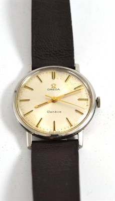 Lot 157 - Steel Omega wristwatch with a leather strap
