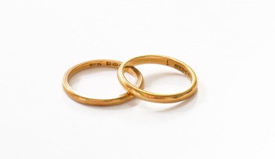 Lot 337 - Two 22 Carat Gold Band Rings, finger sizes L...