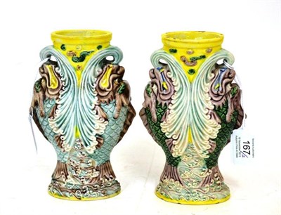 Lot 167 - A Matched Pair of Chinese Porcelain Vases, Qianlong reign mark but not of the period, moulded...