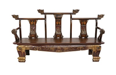 Lot 789 - A Chinese Softwood and Parcel Gilt Bench, 20th...