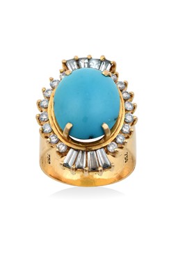 Lot 2005 - A Turquoise and Diamond Cluster Ring the oval...