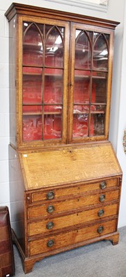 Lot 1385 - George III Oak Bureau Bookcase, the bureau...