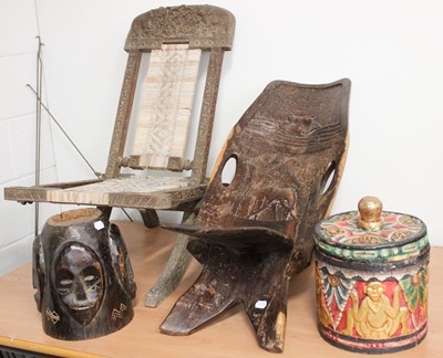 Lot 1258 - Folding carved Indian chair, African chair,...