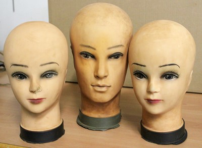 Lot 384 - Three 20th Century Rubber Mannequin Heads