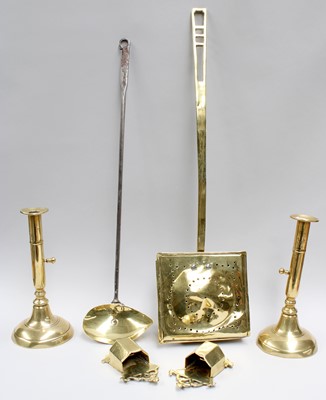 Lot 303 - A Pair of Brass Ejector Candlesticks, 18th...