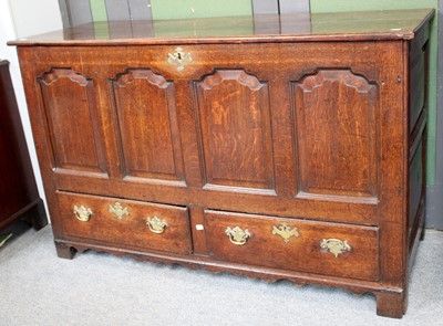 Lot 1156 - An 18th Century Oak Mule Chest, four moulded...