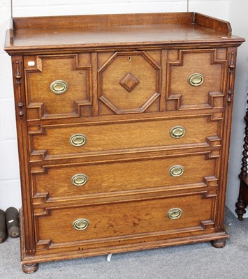 Lot 1264 - A 17th Century Style Oak Secretaire Chest,...