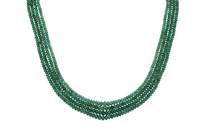 Lot 2111 - An Emerald Bead Necklace comprising of four...