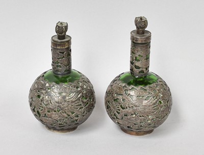 Lot 116 - A Pair of Chinese Silver-Mounted Green Glass...