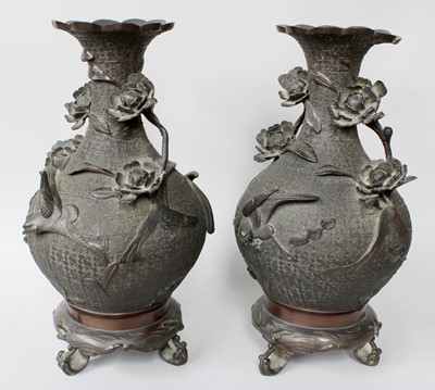 Lot 264 - A Pair of Japanese Meiji Period Bronze Vases,...