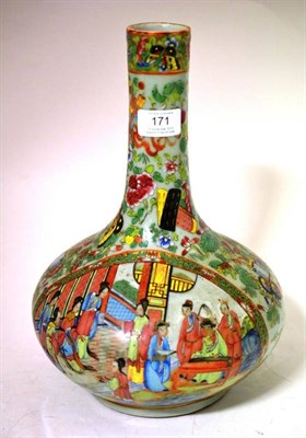 Lot 171 - A Cantonese Porcelain Bottle Vase, mid 19th century, typically decorated with panels of figures...