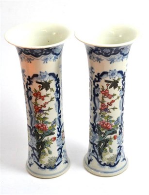 Lot 203 - A modern cased pair of Chinese trumpet vases in 18th century style