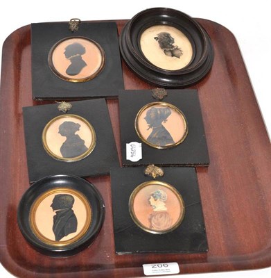 Lot 206 - Five 19th century silhouettes and a watercolour profile (6)
