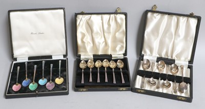 Lot 35 - A Collection of Assorted Cased Silver Spoons,...