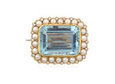 Lot 2267 - An Aquamarine, Split Pearl and Diamond Brooch...