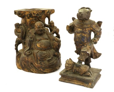 Lot 138 - A Chinese Carved, Gilt and Painted Figure of...