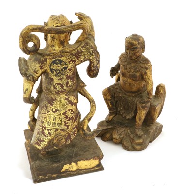Lot 139 - A Chinese Carved, Gilt and Painted Wood Figure...