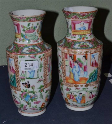 Lot 214 - Near pair of Chinese famille rose vases