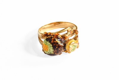 Lot 354 - An Enamel Ring, realistically modelled as a...