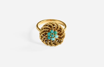 Lot 323 - A Turquoise Cluster Ring, stamped '750',...