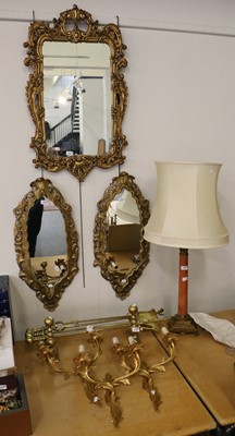 Lot 1094 - A Set of Three Gilt Twin-Light Wall Sconces, A...