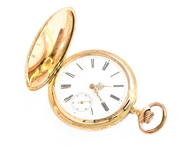 Lot 443 - A 14 Carat Gold Full Hunter Pocket Watch, case...