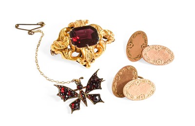 Lot 367 - A Pair of 9 Carat Gold Cufflinks; and A Garnet...