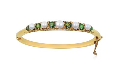 Lot 2266 - A Pearl, Green Garnet and Diamond Hinged...