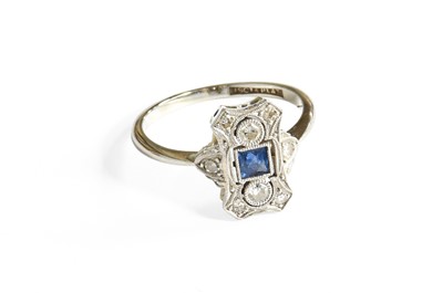 Lot 346 - A Sapphire and Diamond Ring, stamped...