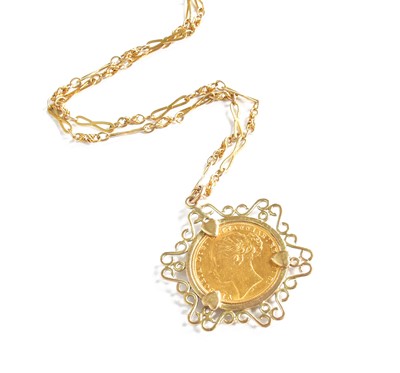 Lot 322 - A Sovereign Pendant on Chain, dated 1876 in a...