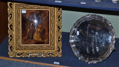 Lot 228 - A crystoleum - two ladies wearing Gainsborough; a plated on copper salver