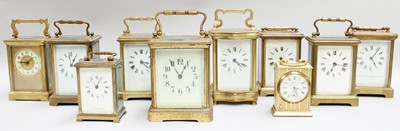 Lot 298 - Nine Brass Cased Carriage Timepieces; together...