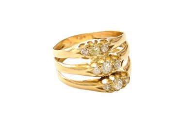 Lot 370 - A Diamond Triple Row Ring, trios of old cut...