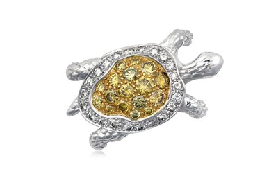 Lot 2305 - A French Fancy Yellow Diamond and Diamond...