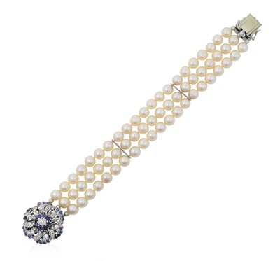 Lot 2229 - A Triple Row Cultured Pearl Bracelet, with A...