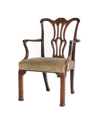 Lot 872 - A George III Style Carved Mahogany Armchair,...