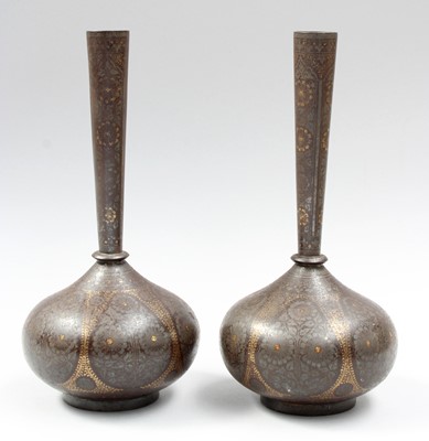 Lot 194 - A Pair of Persian Vases, pewter and gilt metal...