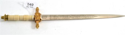 Lot 249 - A naval dirk, possibly Soviet, the double edge steel blade etched with a fouled anchor and foliage