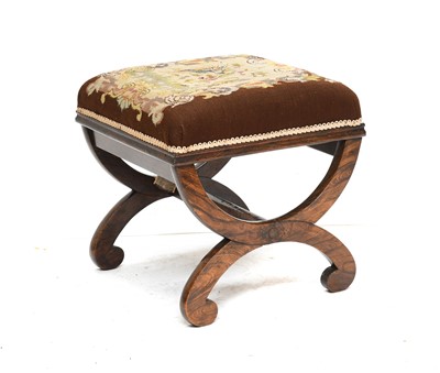 Lot 859 - A Victorian Simulated Rosewood X Frame Stool,...