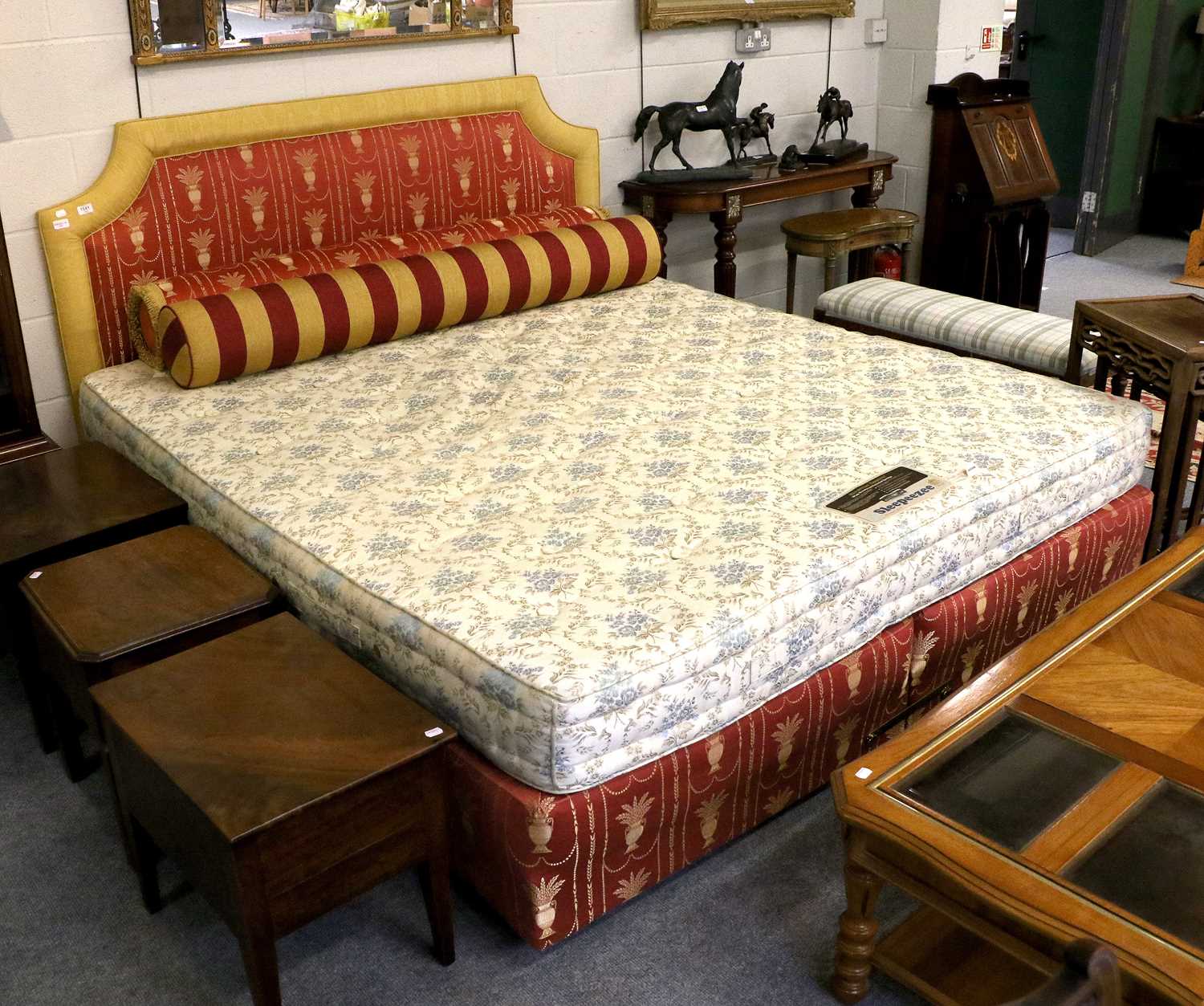 Lot 1141 - 6ft Bedstead, with crimson and gold fabric...