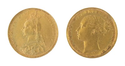 Lot 178 - 2x Victoria Sovereigns, comprising: 1884S,...