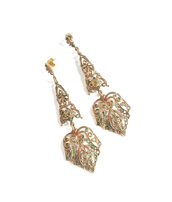 Lot 286 - A Pair of 9 Carat Gold Emerald Drop Earrings,...