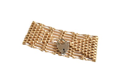 Lot 307 - A 9 Carat Gold Gate Link Bracelet, length 18cm,...