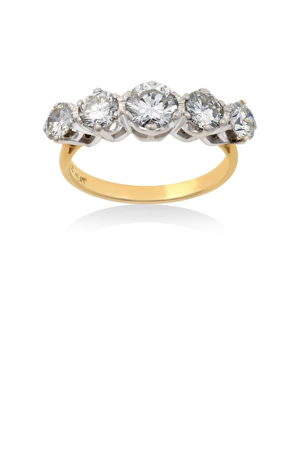 Lot 2276 - A Diamond Five Stone Ring the graduated round...