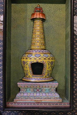 Lot 178 - A Chinese Porcelain  "Tibetan " Pagoda Vase, in Qianlong style, with urn finial, ribbed...