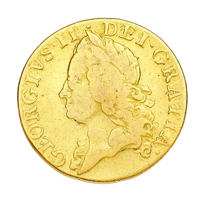 Lot 155 - George II, Guinea 1750; obv. old laureate head...