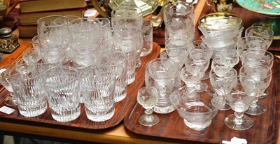 Lot 283 - Two trays including a part suite of etched crystal glasses, Victorian cut glass tumblers etc